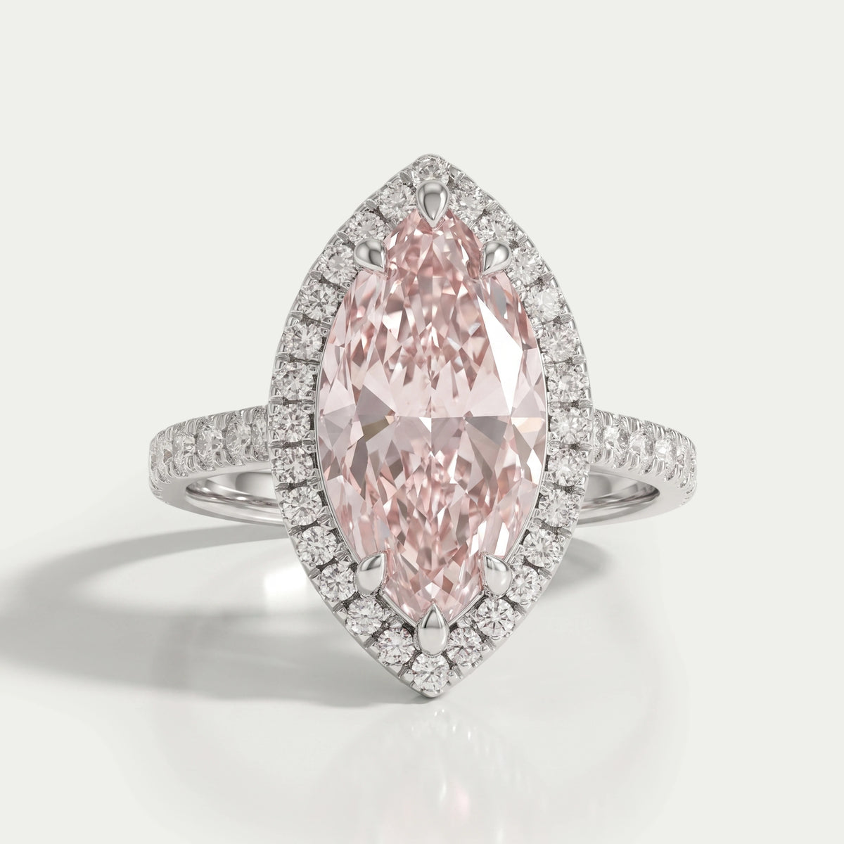 Pink Marquise Cut Halo With Accent Diamond Engagement Ring Rings