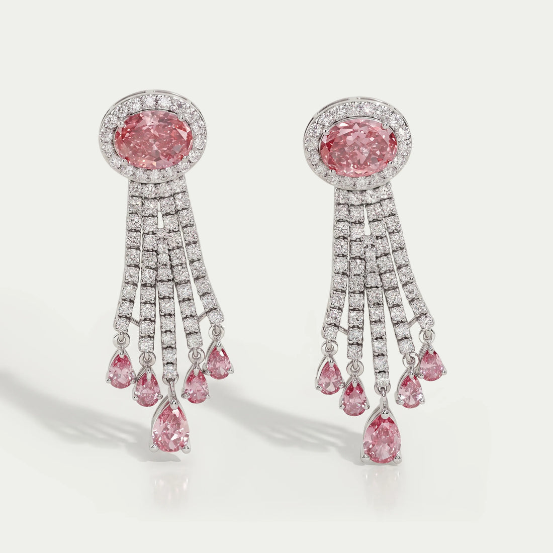 Pink Oval And Pear Cut Lab Diamond Chandelier Earrings Earring