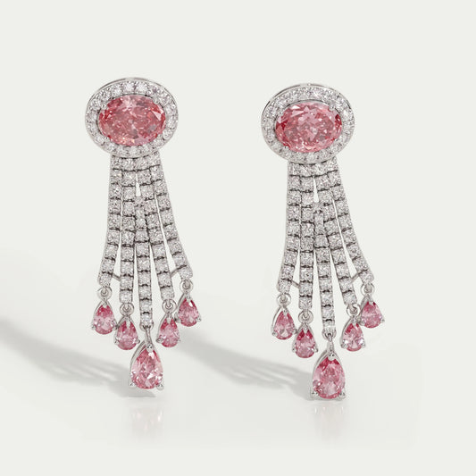 Pink Oval And Pear Cut Lab Diamond Chandelier Earrings Earring