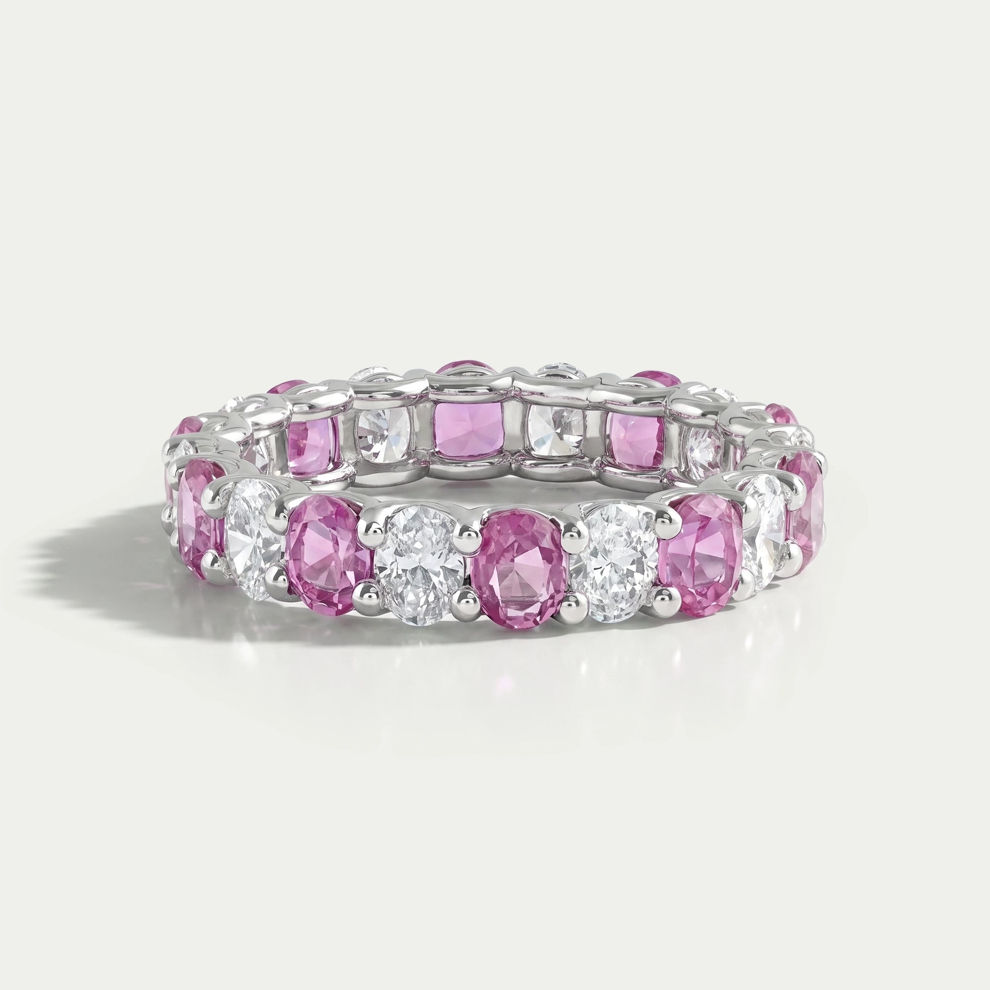 Pink Oval Lab Gemstone Eternity Band Ring