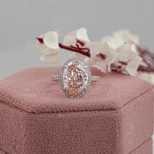 Fancy Pink Oval Cut Lab Diamond Halo Engagement Ring