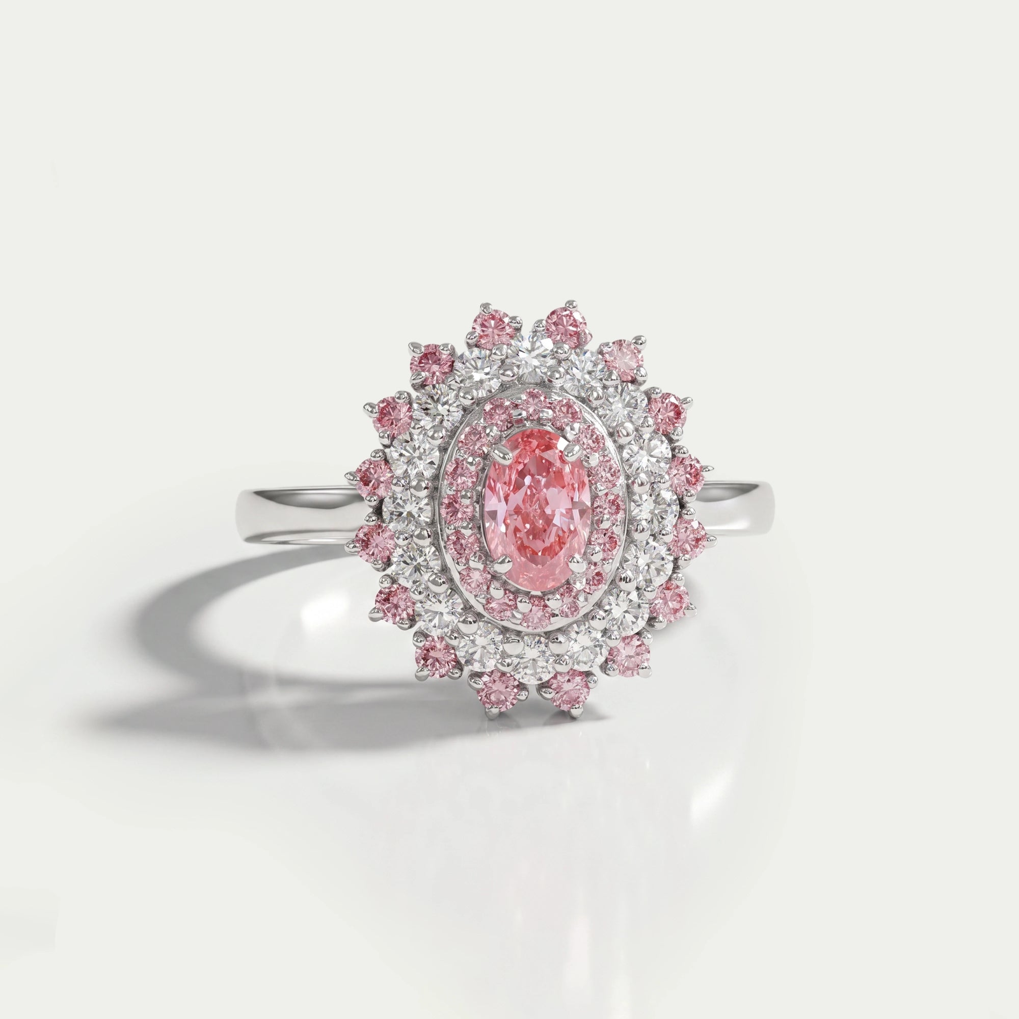 Pink Oval Cut Double Halo Diamond Engagement Ring