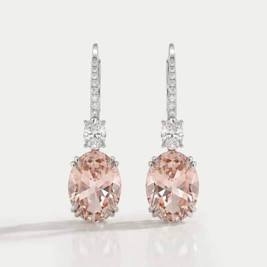 Pink Oval Cut Diamond Drop Hoop Earrings