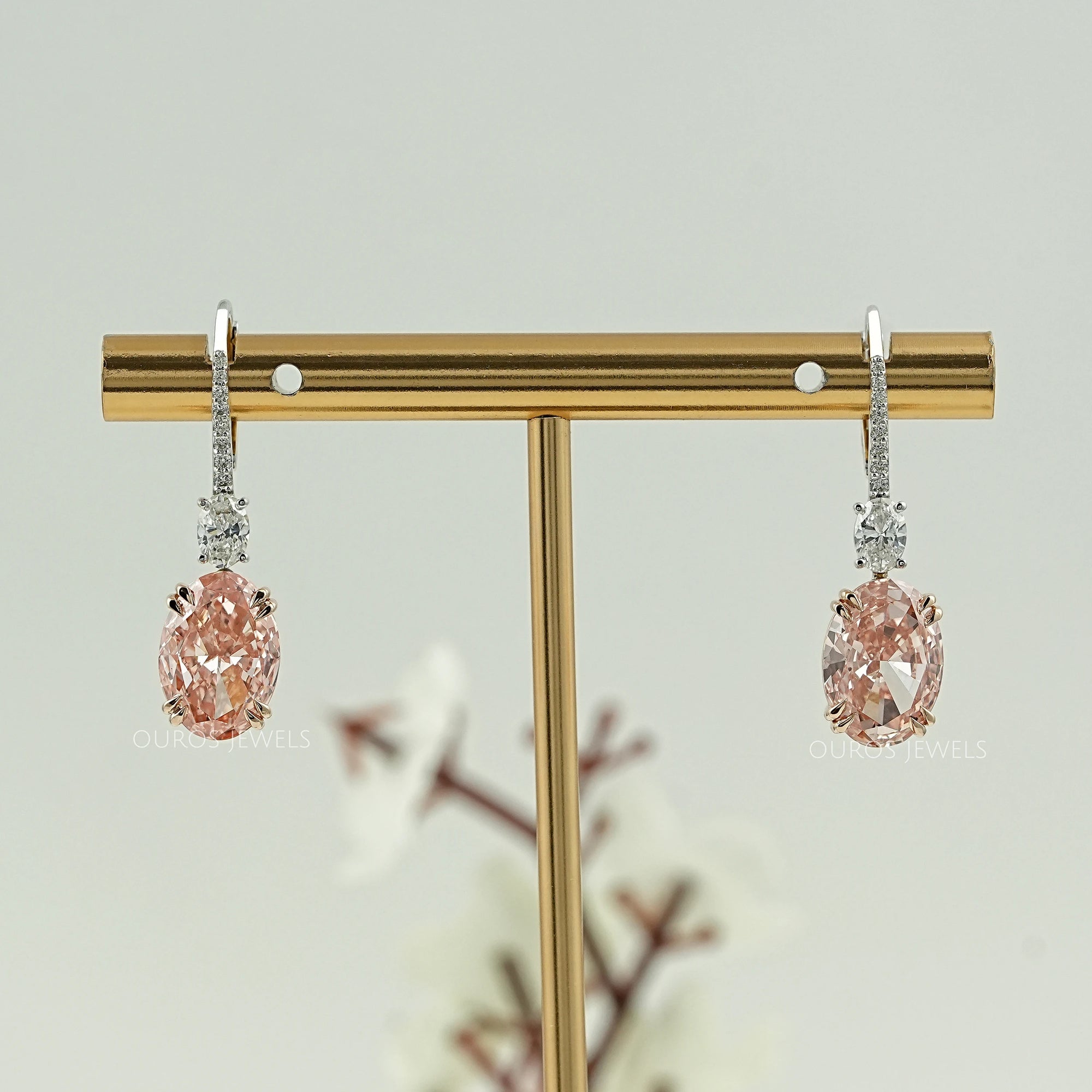 Pink Oval Cut Diamond Drop Hoop Earrings Earring