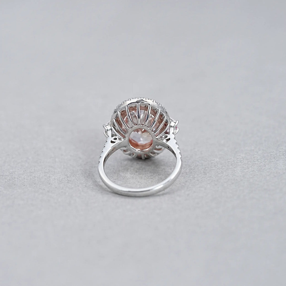 Trapezoid With Pink Oval Accent Halo Diamond Ring Rings