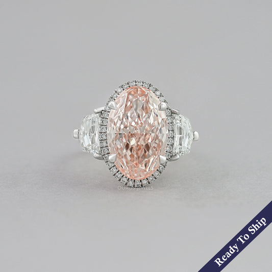 Intense Pink Oval Three Stone Engagement Ring Ring