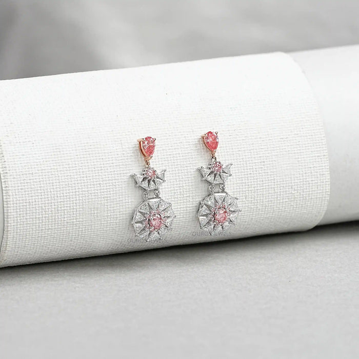 Pink Diamond Starburst Drop Earrings