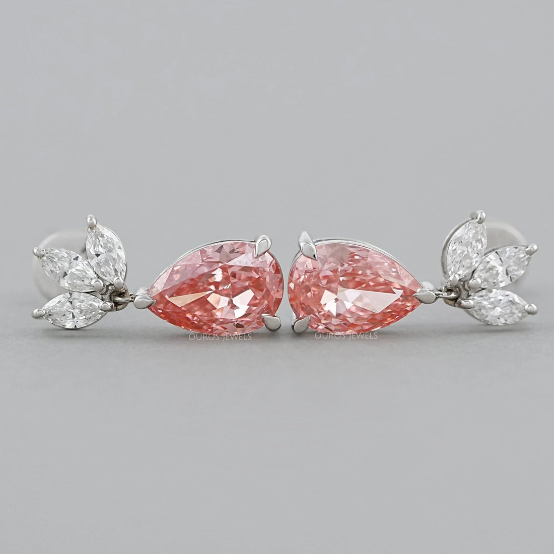 Fancy Pink Pear And Marquise Diamond Drop Earrings Earrings