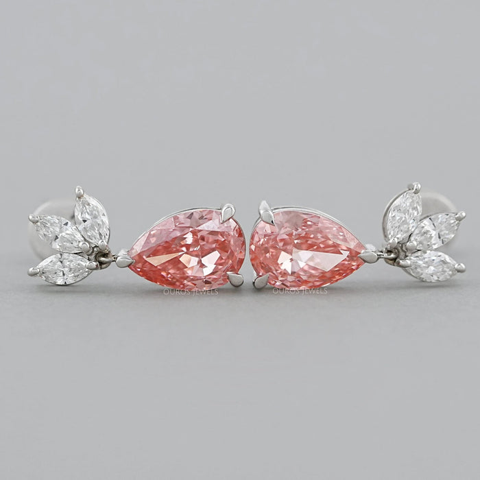 Fancy Pink Pear And Marquise Diamond Drop Earrings