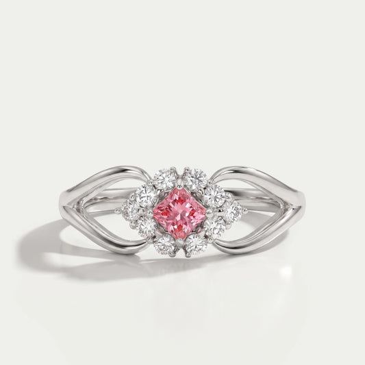 Bague à tige fendue avec halo taille princesse rose