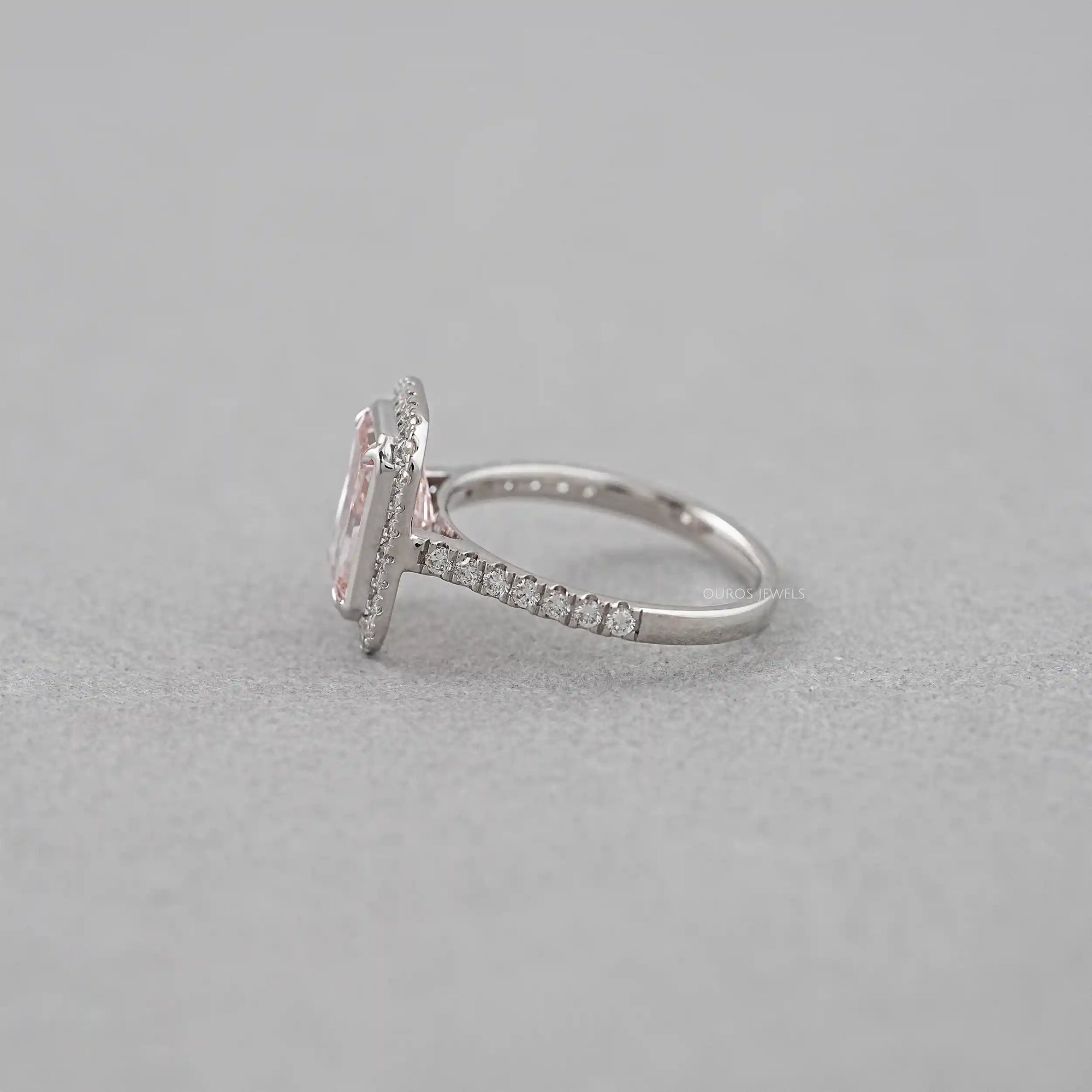 Fancy Pink Radiant Cut Halo Diamond Ring