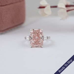 Pink Radiant Cut Lab Diamond Three Stone Ring