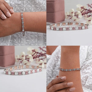 Bracelet de tennis avec diamant rond rose taille Asscher