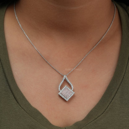 Fancy Pink Round Cluster Diamond Pendant Necklaces