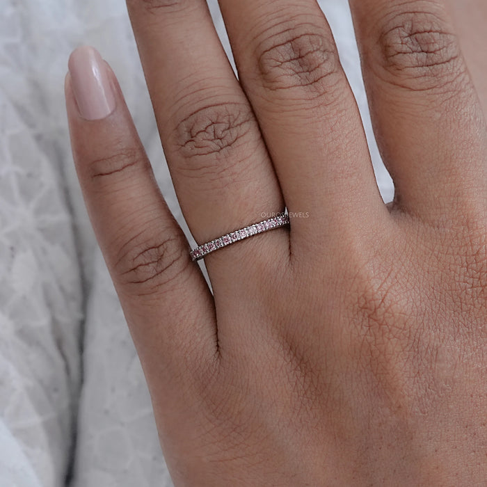 Pink Round Cut Lab Grown Diamond Half Eternity Band