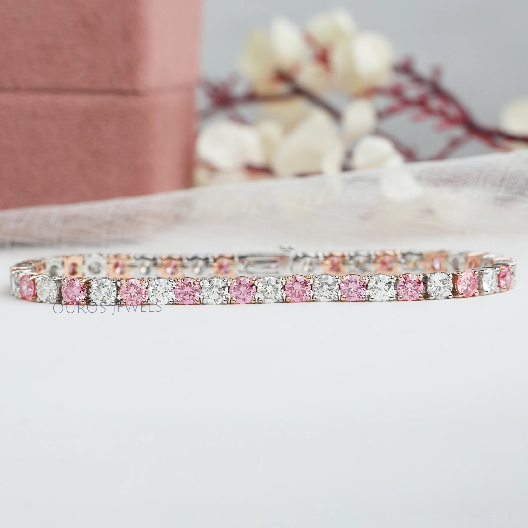 3.80 MM Fancy Color Round Cut Diamond Tennis Bracelet Pink_EF VS Bracelet