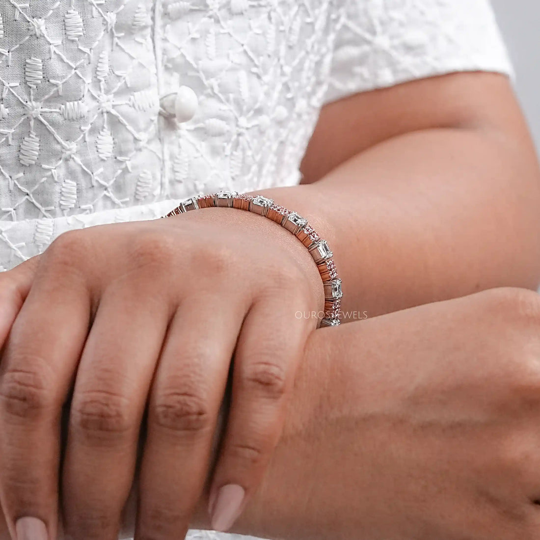 Asscher Diamond And Pink Round Tennis Bracelet Bracelet