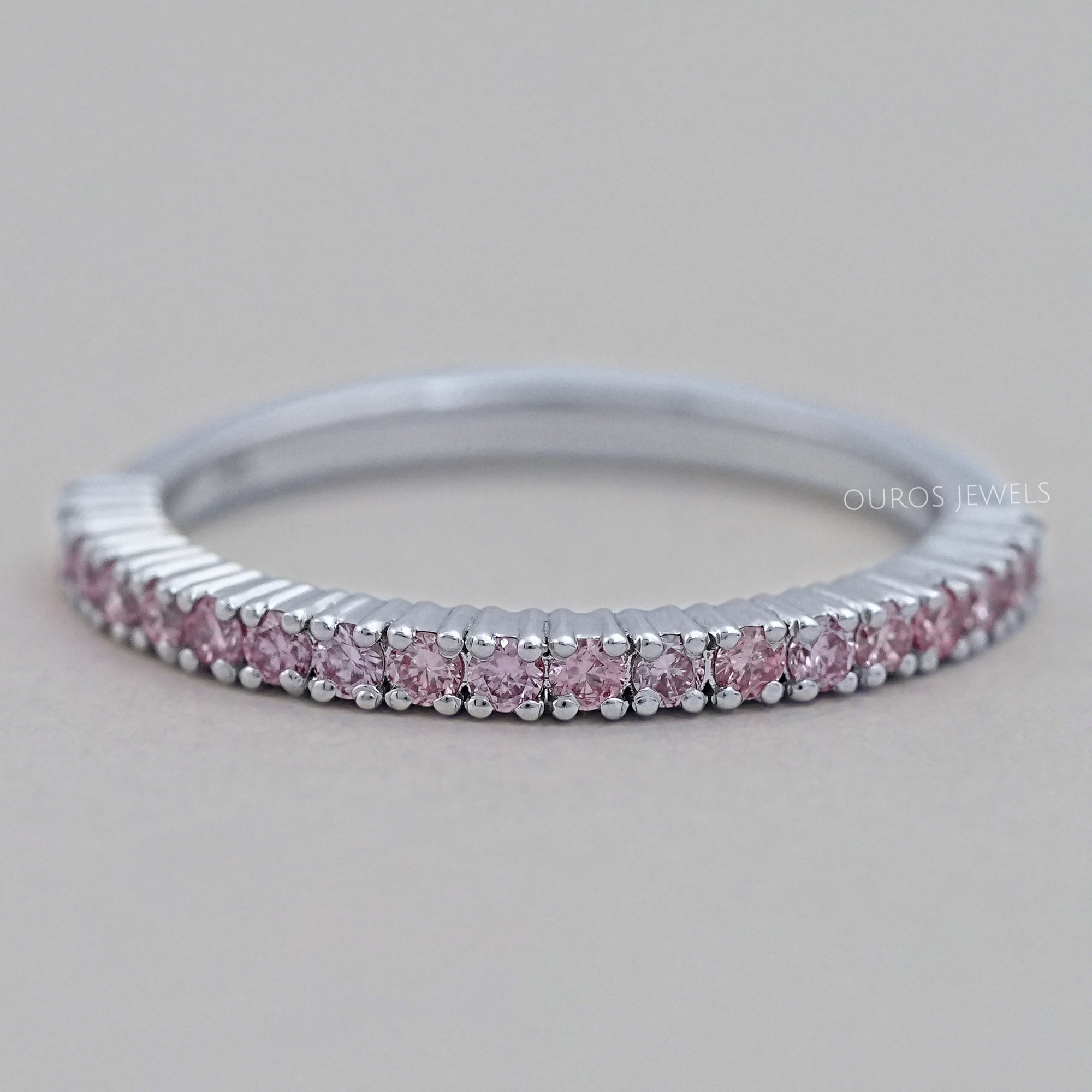 Pink Round Cut Lab Grown Diamond Half Eternity Band Ring