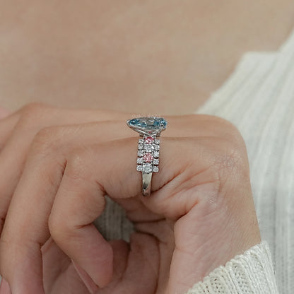 Fancy Blue Pear Lab Diamond Accent Cocktail Ring Ring