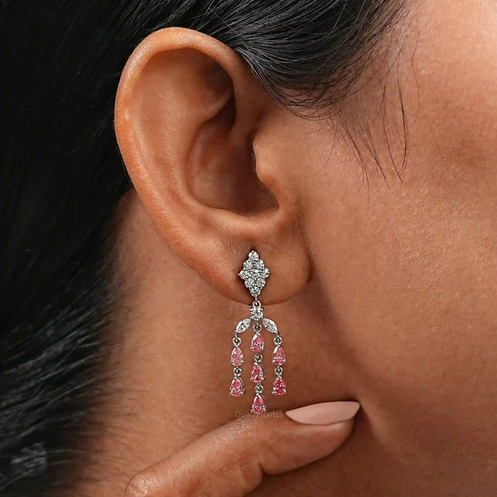 Fancy Pink Pear Chandelier Earrings
