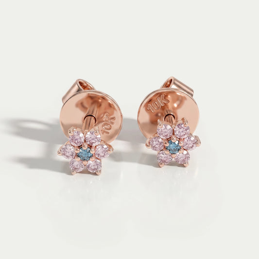 Pink & Blue Round Diamond Floral Earring Earring