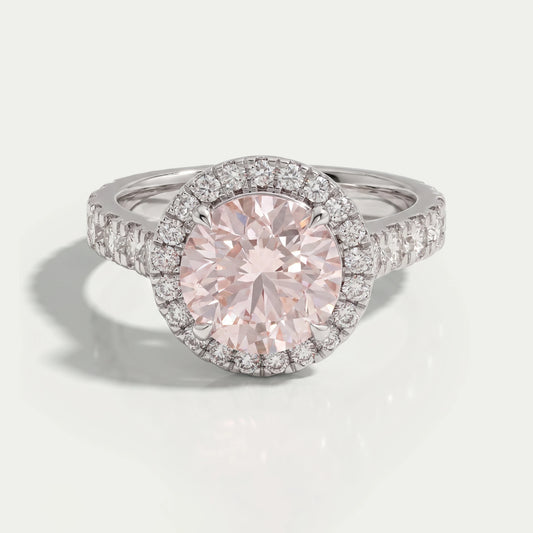 Pink Round Cut Halo With Accent Engagement Ring Ring