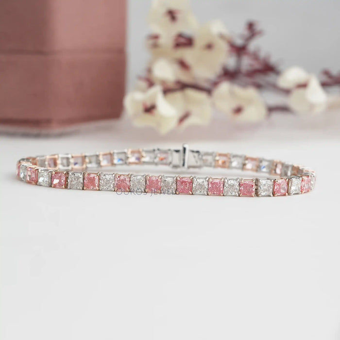 [Pink Cushion Cut Diamond Bracelet]-[Ouros Jewels]