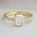 front view of portrait emerald cut diamond bezel set solitaire engagement ring