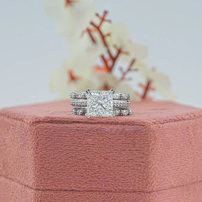 Ensemble de bagues de mariage avec diamant solitaire à taille ronde