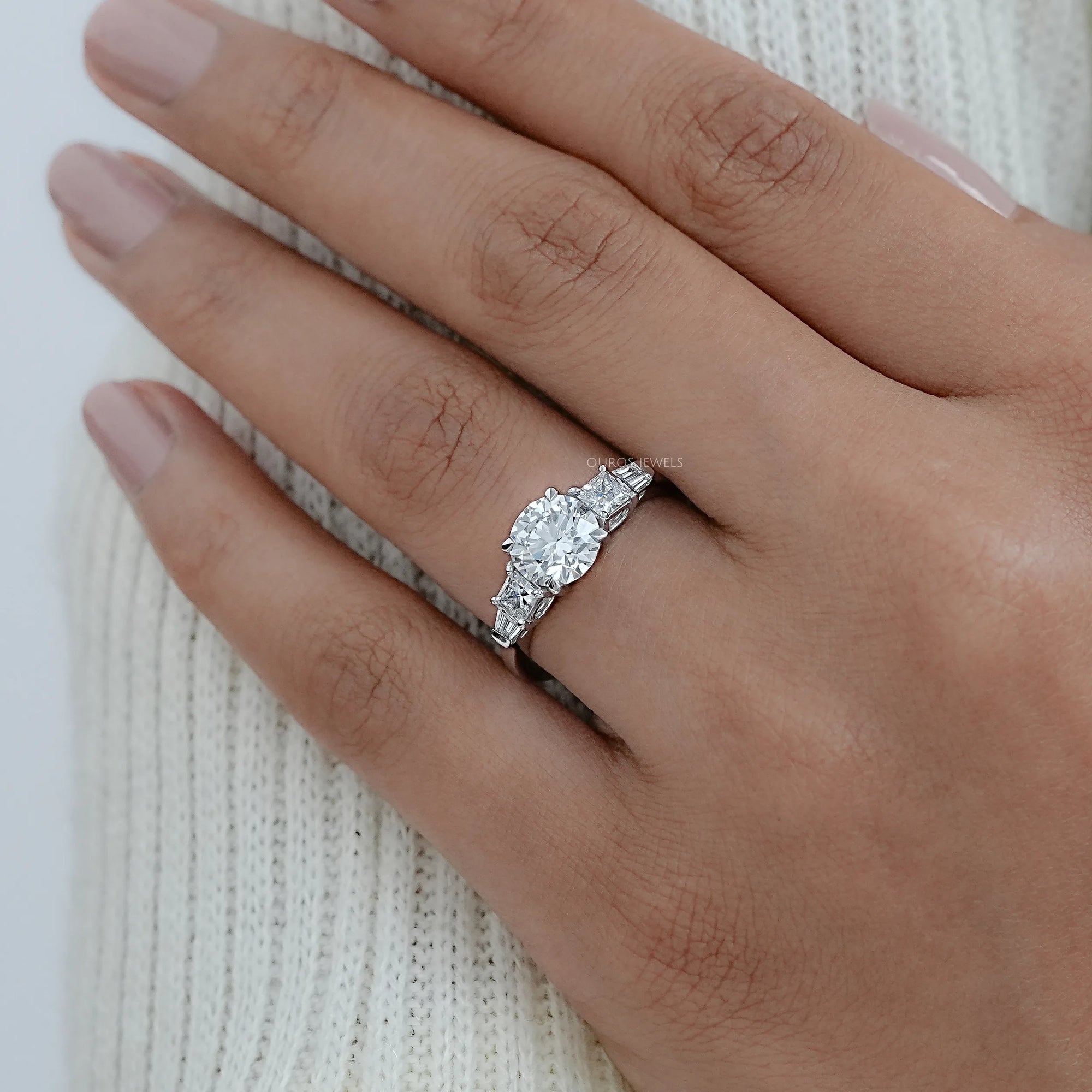 Round And Princess Diamond Seven Stone Engagement Ring Rings