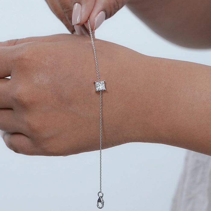 Princess Cut Lab Diamond Solitaire Chain Bracelet