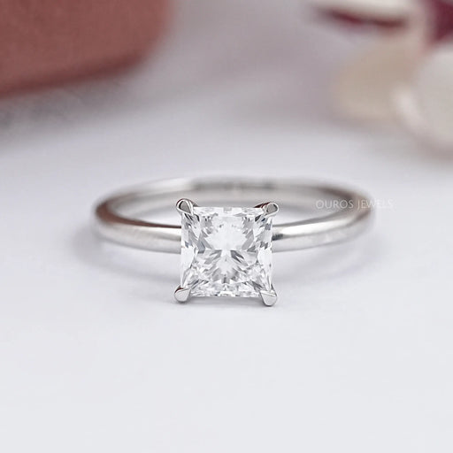 front view of princess cut certified lab diamond engagement ring