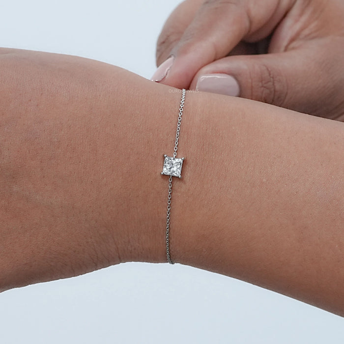 Princess Cut Lab Diamond Solitaire Chain Bracelet