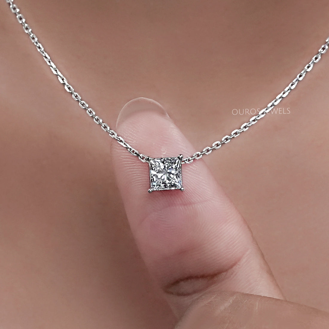 Princess Cut Lab Diamond Solitaire Pendant Necklaces