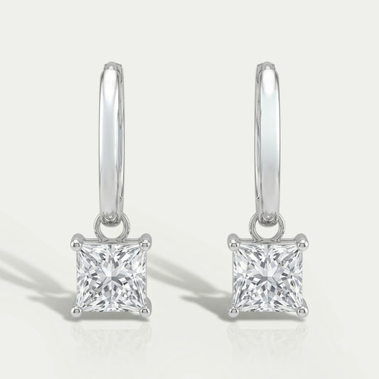 Lab Diamond Princess Cut Dangle Hoop Earrings Earrings