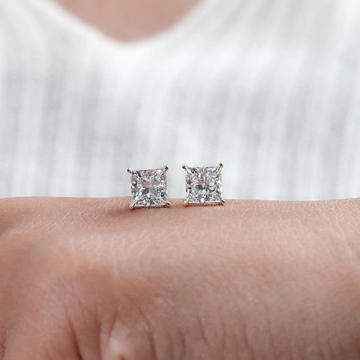 Princess Diamond Stud Earrings For Women