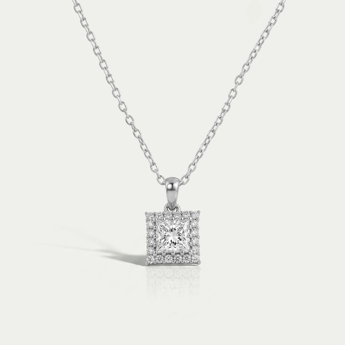 Princess Cut Lab Diamond Halo Pendant Necklaces