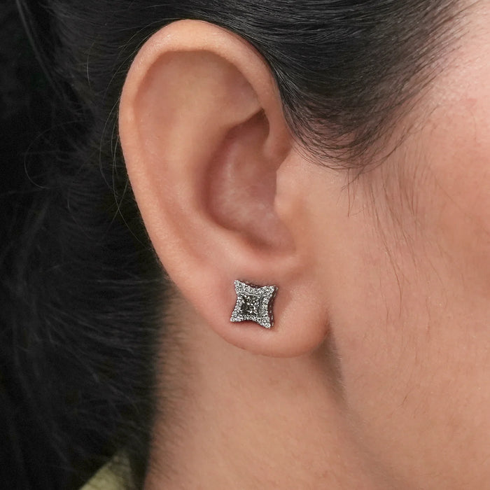 Olive Princess Lab Diamond Halo Stud Earrings