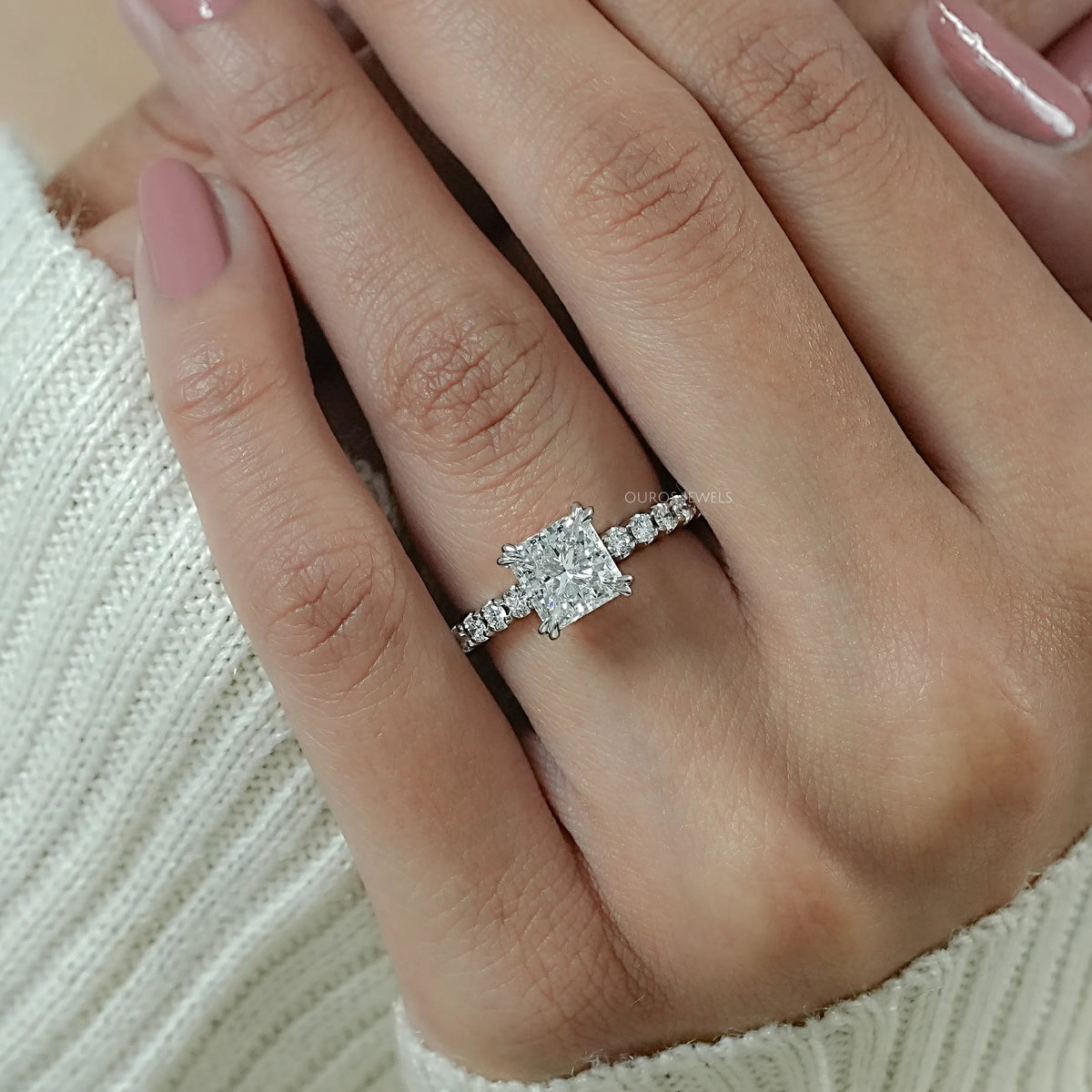 Euro Shank Hidden Halo Diamond Engagement Ring Ring
