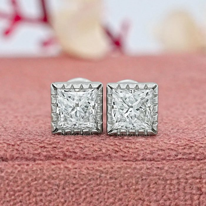 Milgrain Set Princess Lab Grown Diamond Stud Earrings