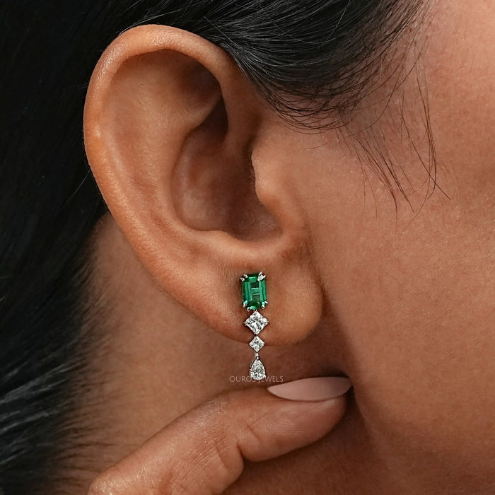 Gemstone  Emerald  Multi  Shape  Drop Earrings