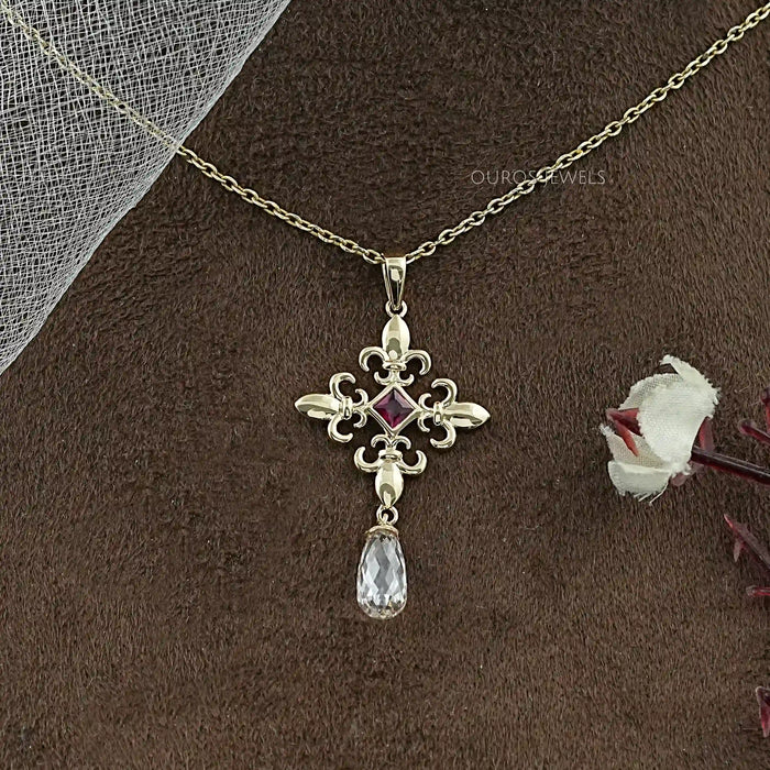 Princess Ruby Gemstone Fleur De Lis Pendant