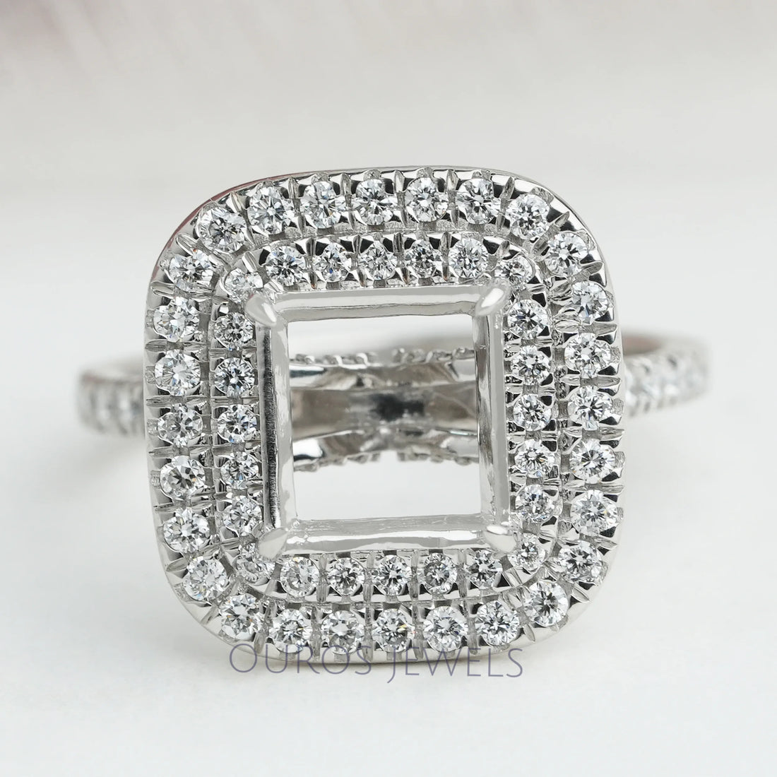 Princess Cut Double Halo Semi Mount Engagement Ring