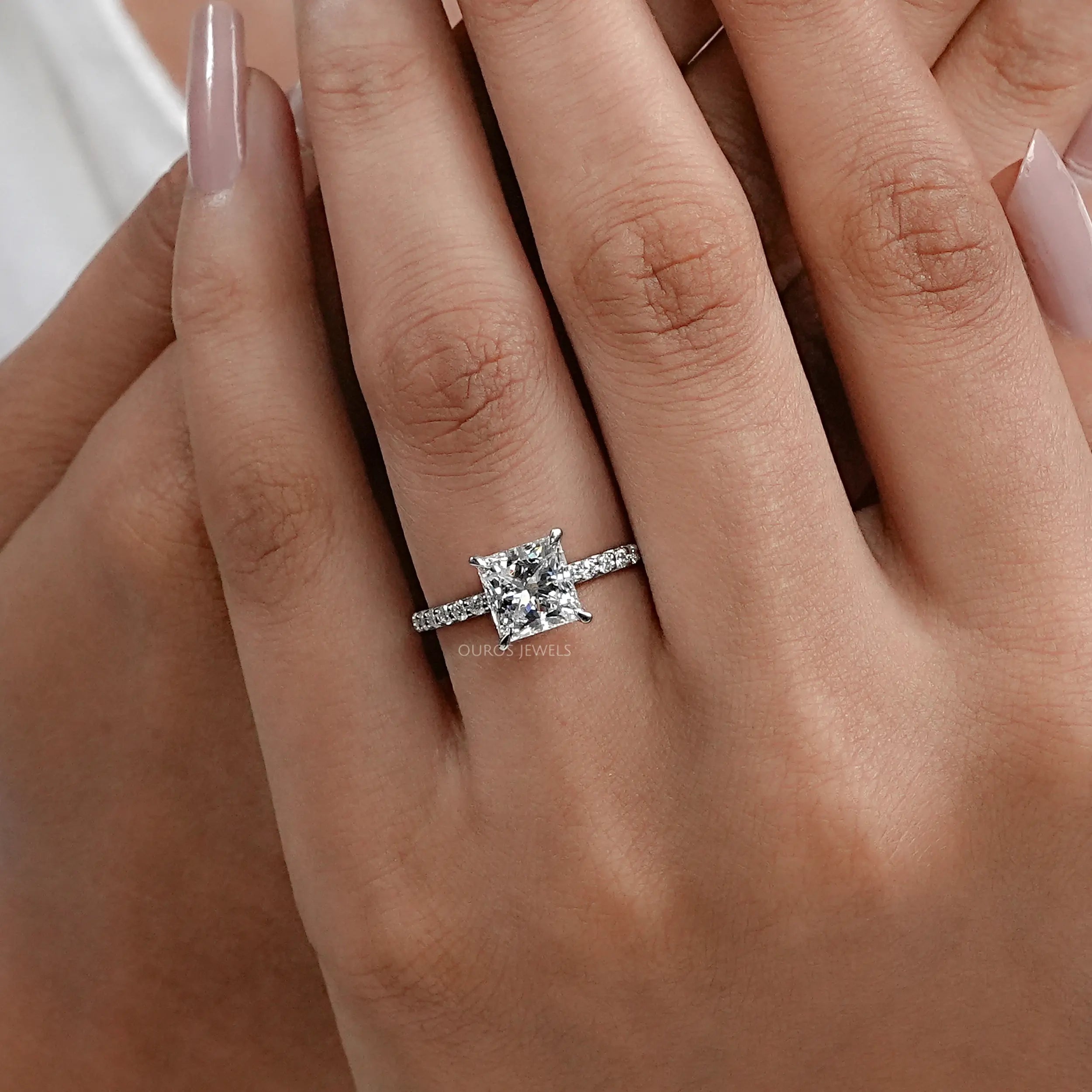 Princess Cut Lab Grown Diamond Solitaire Accent Engagement Ring