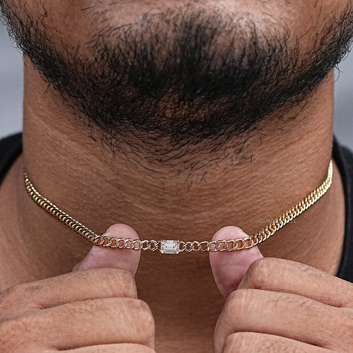 Collier à maillons cubains taille émeraude pour homme