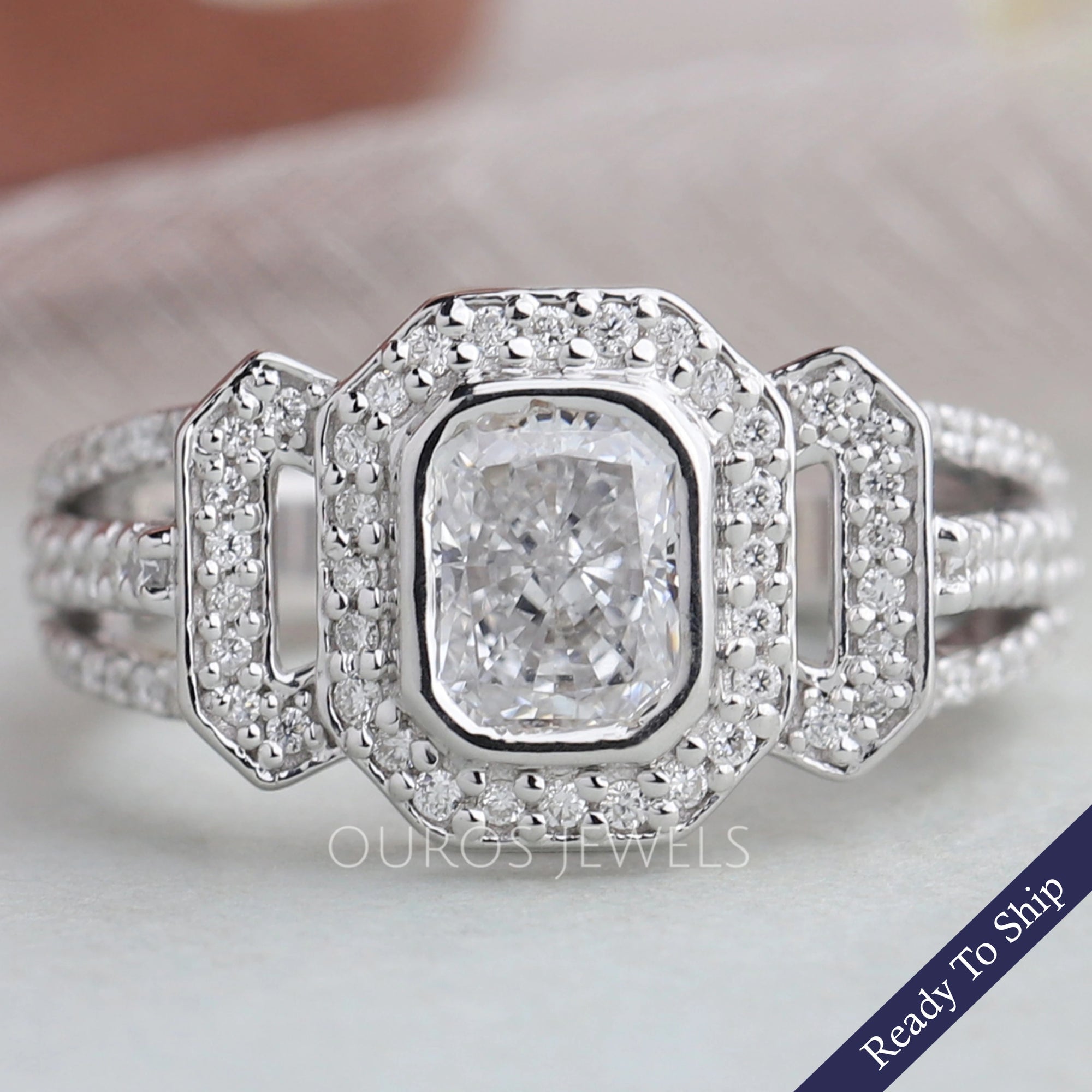 Radiant Cut Cluster Diamond Engagement Ring