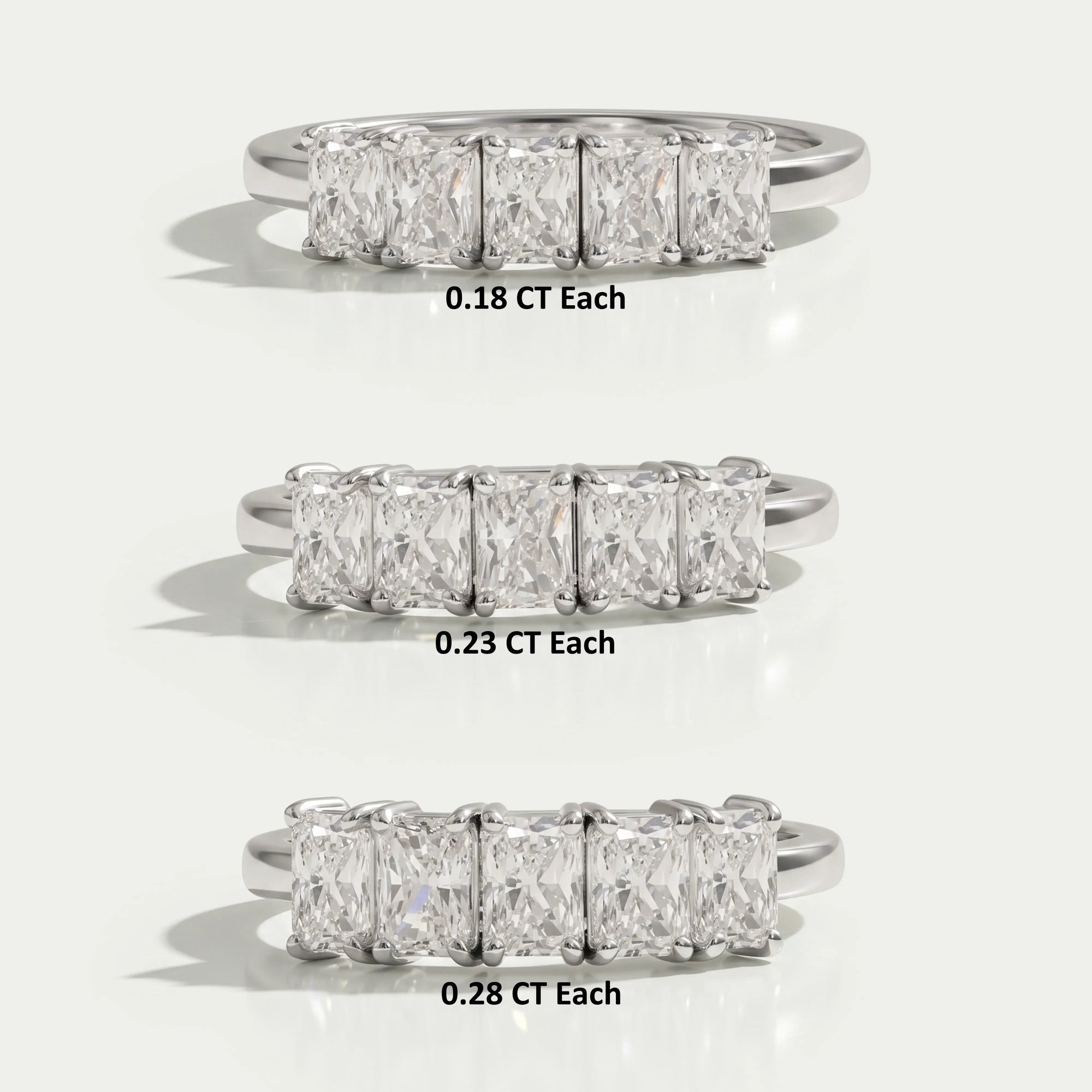 Bague à cinq pierres avec diamants de laboratoire taille radiante