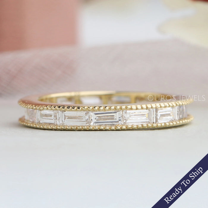 Alliance de mariage éternité avec diamants de laboratoire taille baguette