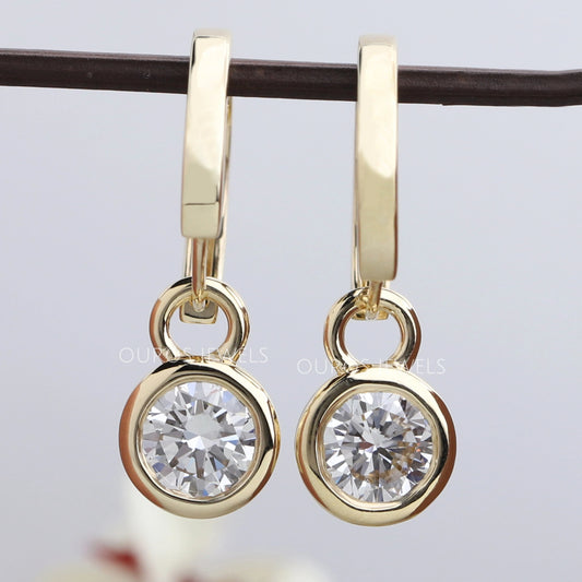 Round Diamond Bezel Set Hoop Earrings