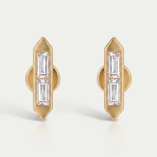 Boucles d'oreilles à tige en diamant de laboratoire taille baguette